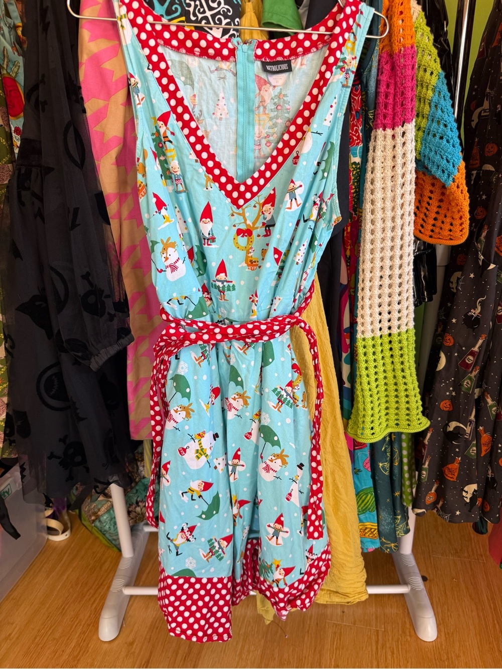 Retrolicious Red & White Polka Dot Trim Gnome Holiday Dress